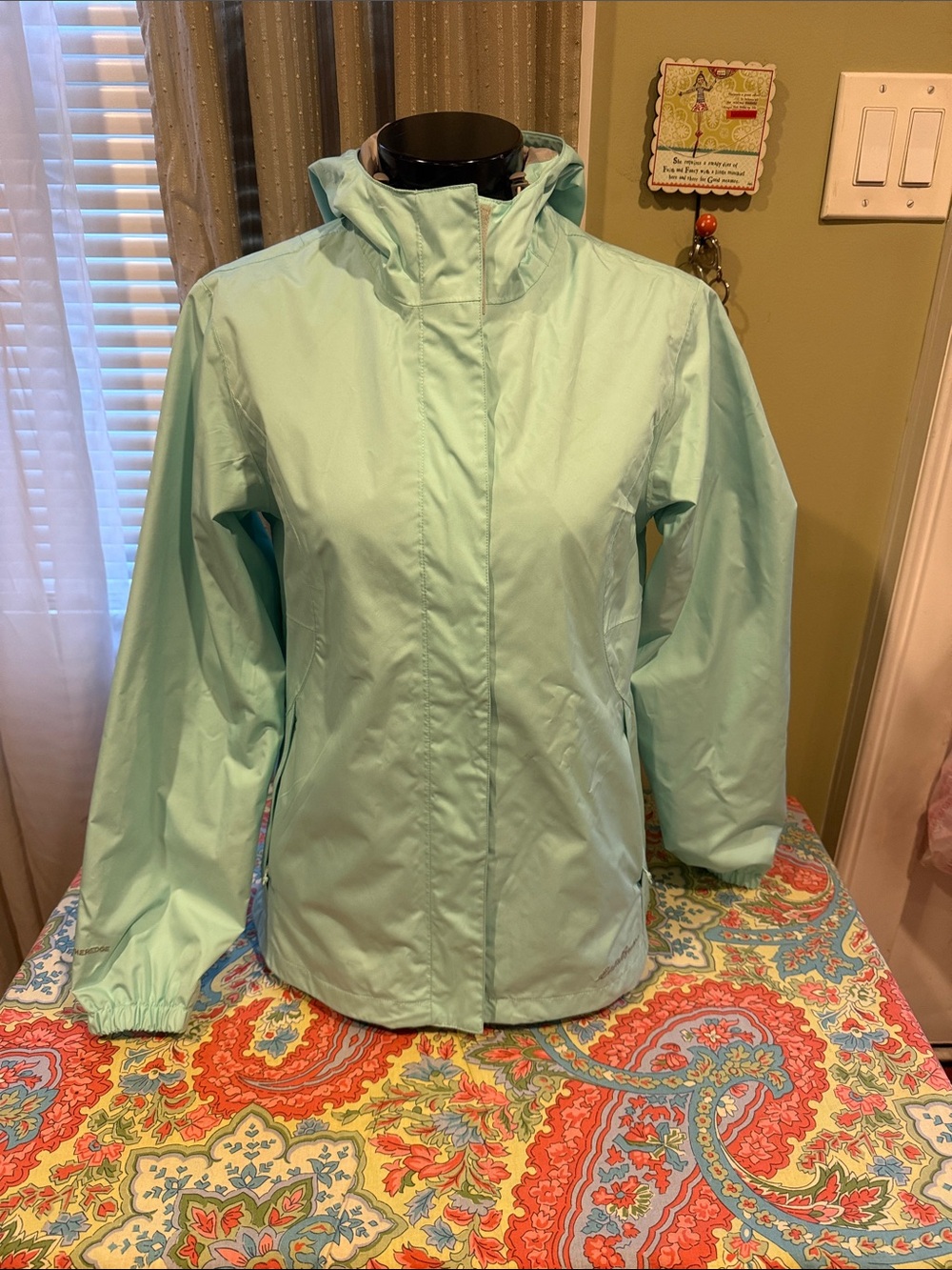 Eddie Bauer Mint Green/Light Blue Hooded Raincoat